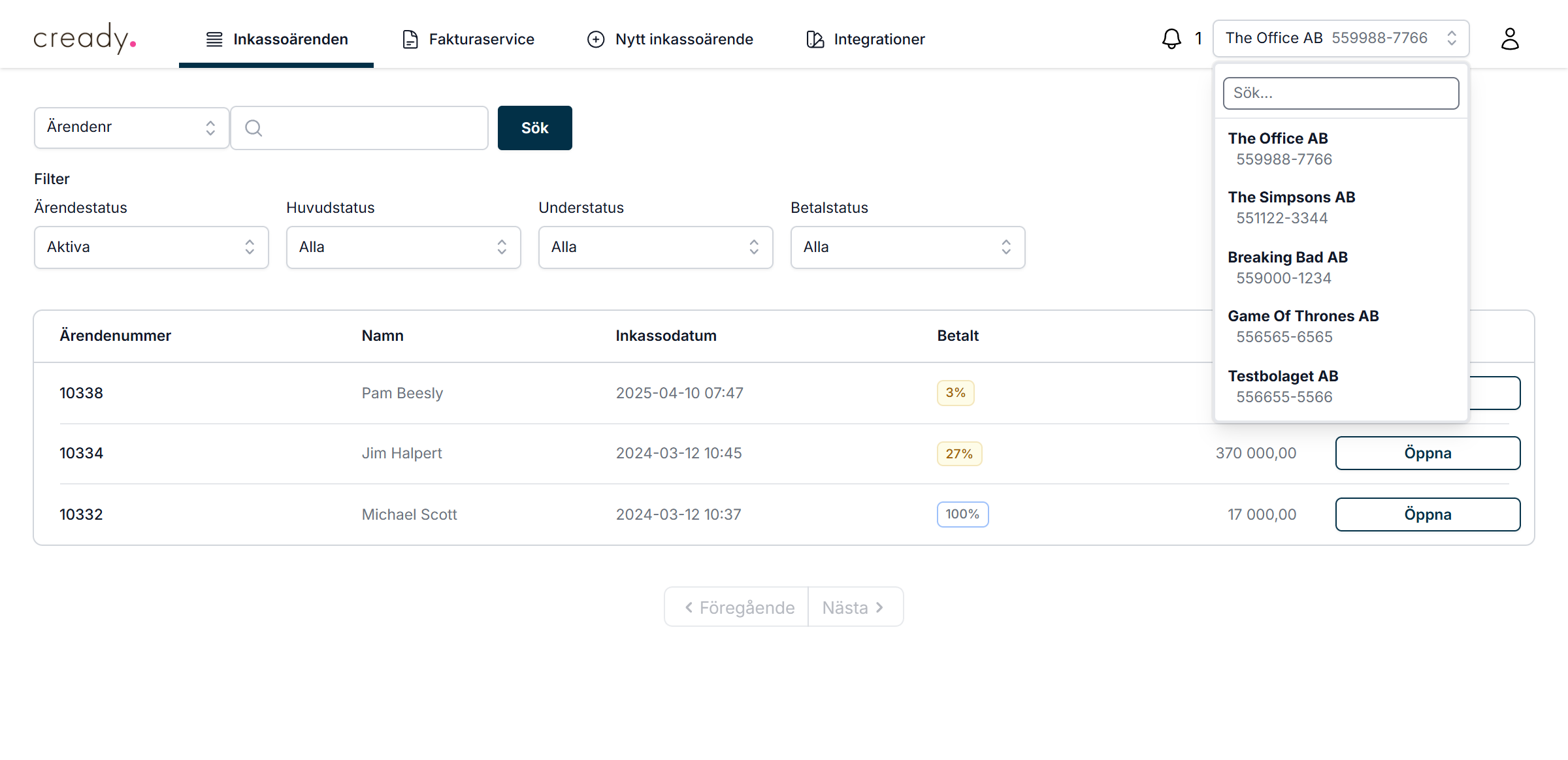 Konton – gäldenärskonton och ärendedetaljer